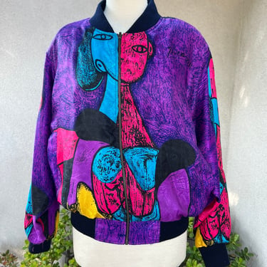 Vintage kitsch silk bomber jacket Picasso theme by St Stefano Size Medium 