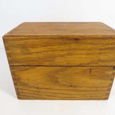 Mid Century Wood Recipe Card Catalog Box - Oak File Card Recipe Box 