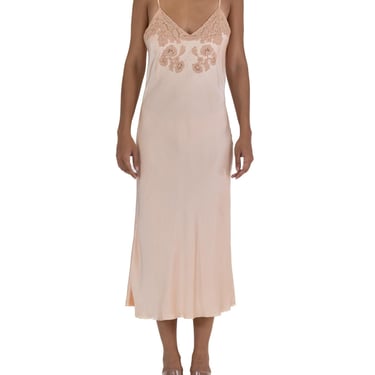 1940S Bontell Peach Silk Slip All Handmade With Lace Detail 