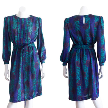 1980s purple and teal blouson dress 