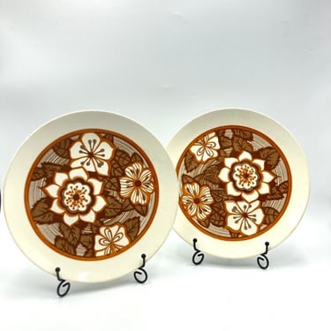 Cavalier Ironstone Retro Dinner Plates, Set of 2, Brown Dark/Burnt Orange Floral, Flowers, Royal China, Vintage Plate, Dinnerware 