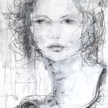 Expressive Female Portrait Painting -Mixed Media Female Face Portrait - Black White Art - Art Gift -8x11 - Ready to Frame -Charcoal Art 