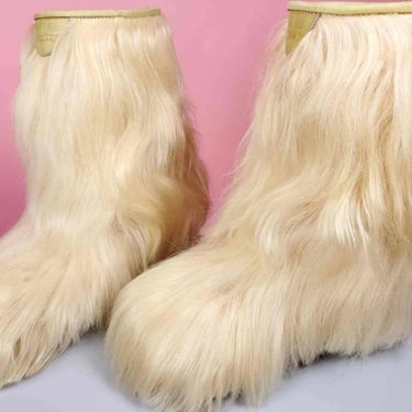 Knee shaggy women yeti boots Winter real goat fur Yeti boots Long fur boots