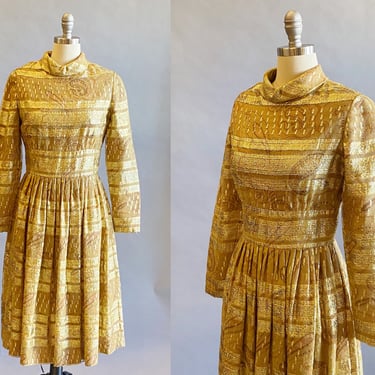 1960s Pat Sandler Dress / 1960s Cocktail Dress / 1960s Gold Dress / Lamé Dress / Size Medium 
