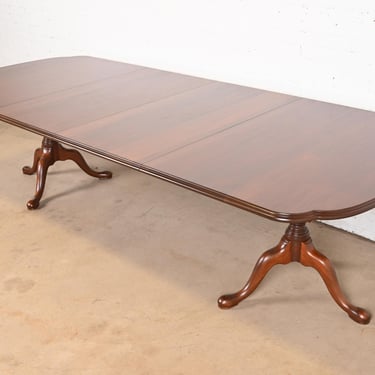 Henkel Harris Georgian Solid Mahogany Double Pedestal Extension Dining Table, Newly Refinished