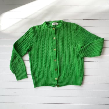 green cardigan sweater 60s 70s vintage bright apple green cable knit cardigan 
