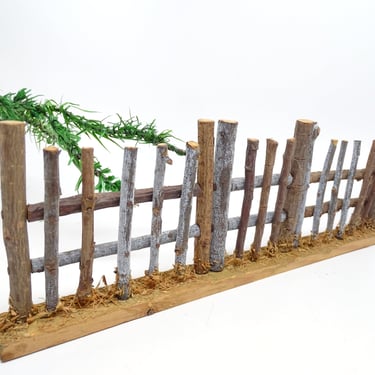 Antique German Section of Twig Fence with Gate for Feather Christmas Tree,  Putz or Nativity Creche, Vintage Holiday Decor 
