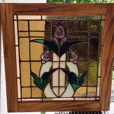 Vintage Hand Crafted Stained Glass Flower Wood Panel Outdoor Hanging Garden Decor 15