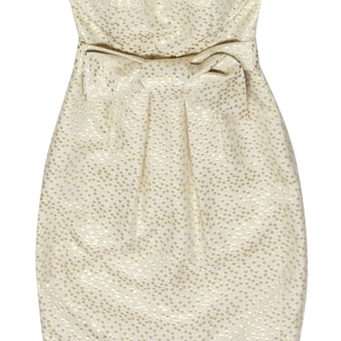 Jenny Yoo - White Strapless Dress w/ Gold Metallic Polka Dots Sz 0