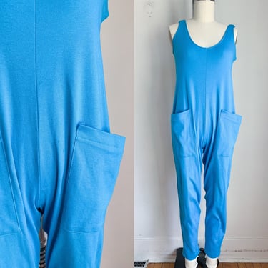 Vintage 1980s Turquoise Blue Jumpsuit / M 