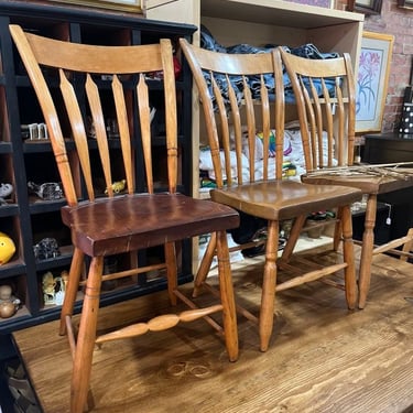 Six pine plankbottom chairs (3 shown) 