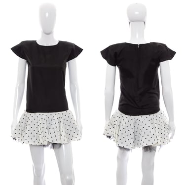 1980's Juli-Anne Black and White Polka Dot Party Dress Size S