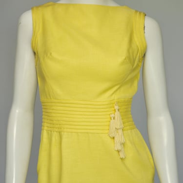 vintage 1960s yellow mod sleeveless dress w/ tassels XS 