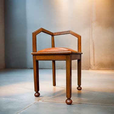 Art Deco corner chair with leather seat and coromandel details – Amsterdam School / Bauhaus modernist 