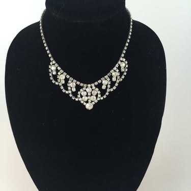 Just a Hint of Bling For Her - Vintage 1950s 1960s Rhinestone Festoon Drop Necklace 