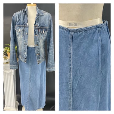 Vintage 1990s 90s Denim Maxi Skirt Long Light Blue Jeans 