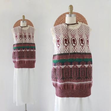 fair isle shetland wool sweater - l - vintage 80s 90s womens pullover sleeveless large cameo pattern cottage cottagecore 