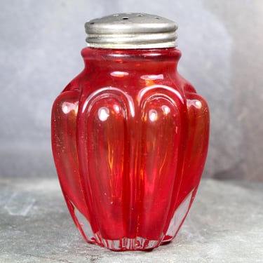 Antique Pigeon Blood Bulging Loops Salt Shaker | Consolidated Glass Company Pigeon Blood Glass Shaker | Vintage Kitchen | Bixley Shop 