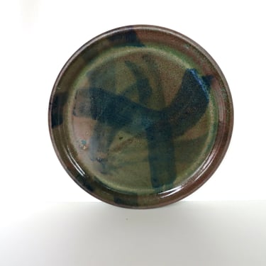 Vintage 7 1/4" Studio Pottery Plate, Hand Made Artist Signed Abstract Stoneware Accent Plates 