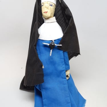 Vintage Nun Doll, Cloth Habit, Hand Made from Pennslvania Carmelite Monastery, Primitive Religious Antique Nuns Work 