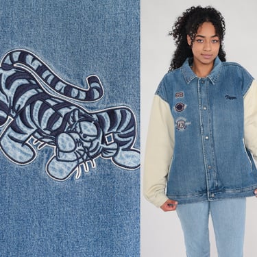 Winnie The Pooh Jacket 90s Tigger Varsity Jacket Disney Denim Jacket Baseball Coat Jean Letterman Blue 1990s Vintage Retro Extra Large xl l 