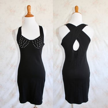 Vintage 90s Bodycon Dress, Beaded Bustier, Party Dress, Little Black Dress, Club Dress, Mini Dress, 1990s, Sexy 