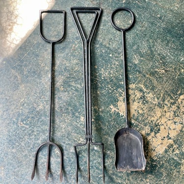 3 Fire Tools Vintage Mid-Century Custom Iron Rod Design 