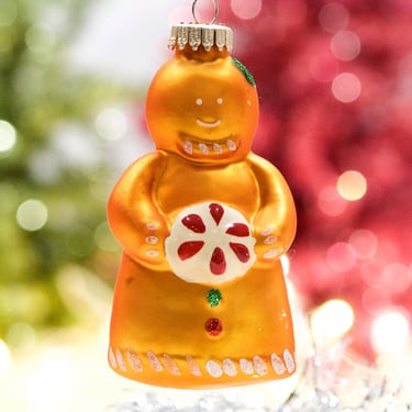 VINTAGE: Gingerbread Figural Glass Ornament - Hand Painted Blown Glass Ornament - Christmas Ornament - SKU 30-402-00017591 