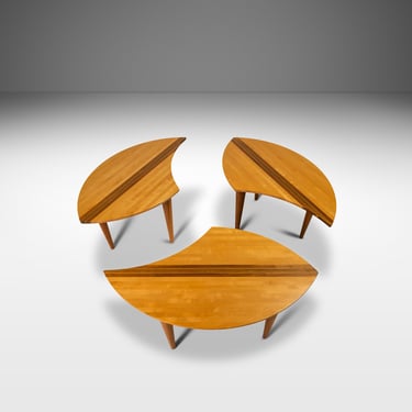 Modern Multi-Wood 3-Piece "Puzzle Table" in Solid Maple by David Levy Creations, USA, c. 1990's 