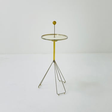 Mid century side table with brass stand and beige plate - 1950s 