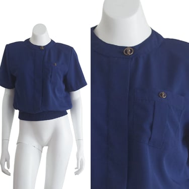 Vintage 1990s Dark Blue Short Sleeve Blouse 