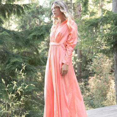 70s Vintage Peach Evening Dress | Kimono Femme Ball Gown | Beach Fairy Wedding Dress | Long Sleeve Dressing Gown | oversized Lounge dress 