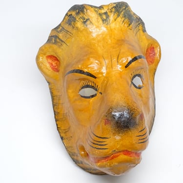 Antique Lion Mardi Gras Carnival Mask, Paper Mache Hand Painted, Vintage Hand Made Masquerade Mask 