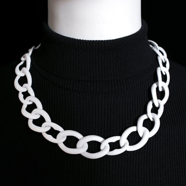 Chic Vintage 70s 80s 90s White Metal Chain Link Statement Necklace 