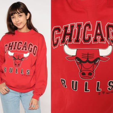 90s Chicago Bulls Sweatshirt NBA Sweatshirt Graphic Basketball Sports Baggy Pullover Red Crewneck Streetwear 1990s Vintage Medium Large 