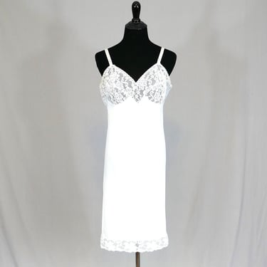 60s 70s Off-White Dress Slip - Sheer Floral Lace Cups & Trim - Nylon Full Slip - Formfit Rogers - Vintage 1960s 1970s - Size 38 