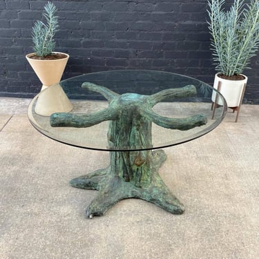 Vintage Sculpted Concrete & Glass Dining Table 