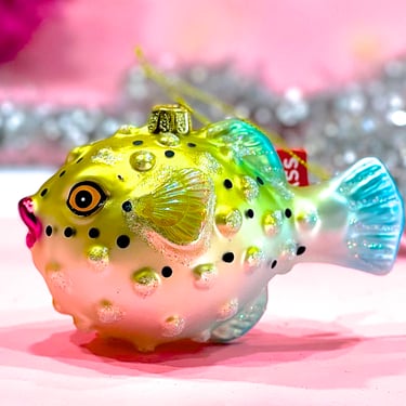 VINTAGE: Puffer Fish Glass Ornament - Holiday Christmas - Fishing - Mercury Ornament 