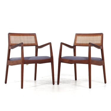 Jens Risom Mid Century Walnut and Cane Playboy Chairs - Pair - mcm 