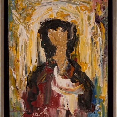 Bertalan Bodnar Signed Abstract Figurative Expressive Woman Oil Painting Canvas 