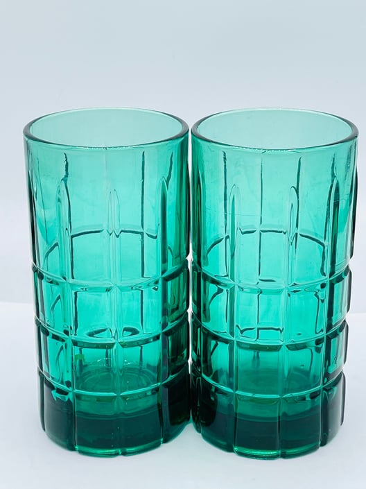 4 Vintage Anchor Hocking Milano Green Footed 8 oz Rocks Glass Glasses Glassware 