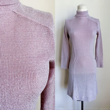 Vintage 1970s Pink Lame Sweater Dress / XS-S 