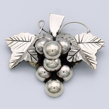 Big 80's Taxco sterling grape cluster pin pendant, heavy TS-102 Mexico 925 silver fruit prosperity brooch 