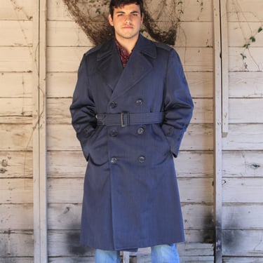 Vintage 1940s Malcolm Kenneth Military Coat, Large Men, Blue Double Breasted, Pockets 