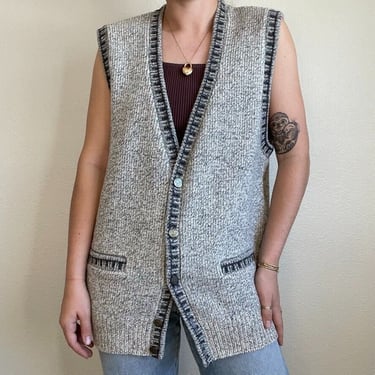Vintage 90s Mens Norswear Made in New Zealand Wool Chunky Knit Gray Sweater Vest 