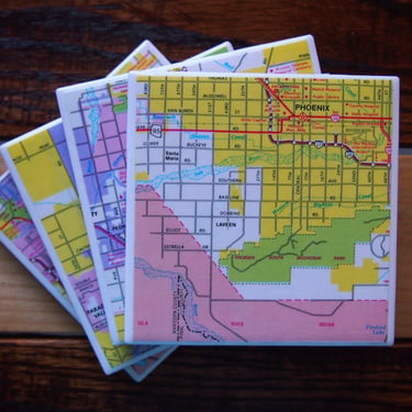 1984 Phoenix Arizona Map Coaster Set of 4. Phoenix Map. Vintage Arizona Gift. Housewarming Phoenix. Coasters Arizona. Tempe Map. Mesa AZ Map 
