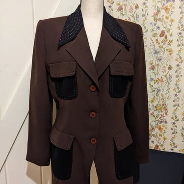 Vintage Brown and Black Patchwork Style Designer Blazer 