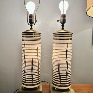 Pair of MidCentury Painted Glass Lamps