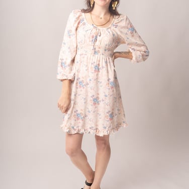 1970’s Cream Floral Cotton Mini Prairie Dress