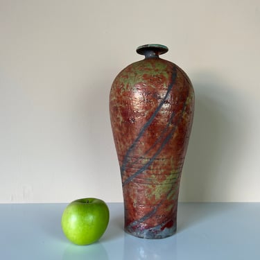 80's Vintage Copper Glazed Raku Pottery Bud Vase 